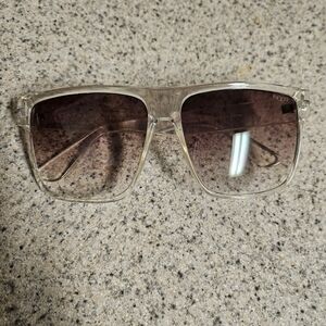 NYS Clear Frame Sunglasses with Brown Gradient Lenses